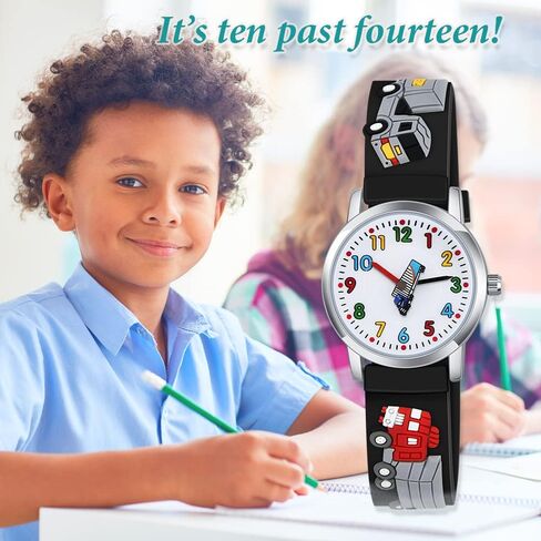 Venhoo Kids Watches Cute 3D Cartoon Waterproof Silicone Children Toddler Wrist Watch for 3-10 Year Boys Girls Little Child-Blue Truck in Kuwait