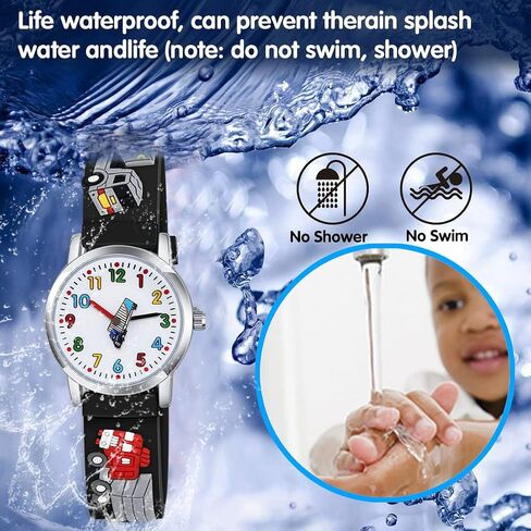 Venhoo Kids Watches Cute 3D Cartoon Waterproof Silicone Children Toddler Wrist Watch for 3-10 Year Boys Girls Little Child-Blue Truck in Kuwait