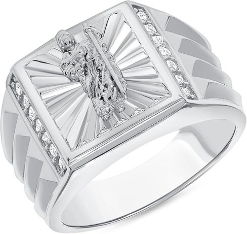 Jewelry by Debbie 925 Sterling Silver Saint Jude Patron Saint Hope and Impossible Causes Diamond-Cut Cz Men's Ring with Rhodium Plating, Nickel Free in Saudi Arabia
