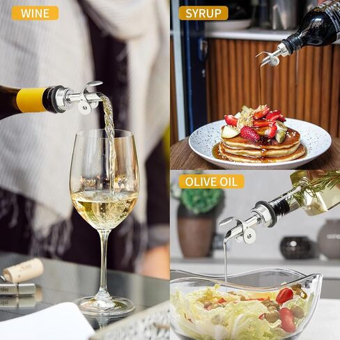 Liquor Bottle Pourers Auto Flip Olive Oil Spouts Weighted Stainless Steel Alcohol Dispenser Liquor Pour Spouts for Bottles Olive Oil Pourer with Olive Oil Funnel & Brush Pack of 4 Silver in Kuwait