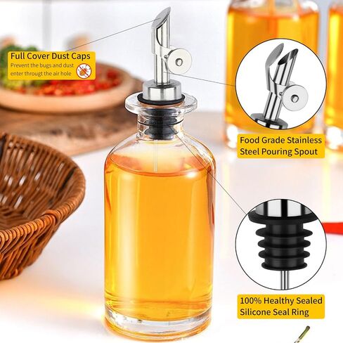 Liquor Bottle Pourers Auto Flip Olive Oil Spouts Weighted Stainless Steel Alcohol Dispenser Liquor Pour Spouts for Bottles Olive Oil Pourer with Olive Oil Funnel & Brush Pack of 4 Silver in Kuwait