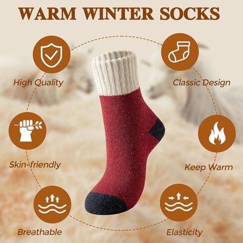 Wool Socks for Women - Winter Warm Thick Womens Wool Socks Vintage Casual Crew Sock Gifts for Women in Kuwait