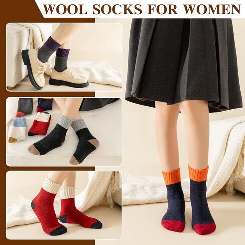 Wool Socks for Women - Winter Warm Thick Womens Wool Socks Vintage Casual Crew Sock Gifts for Women in Kuwait