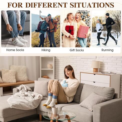 Wool Socks for Women - Winter Warm Thick Womens Wool Socks Vintage Casual Crew Sock Gifts for Women in Kuwait