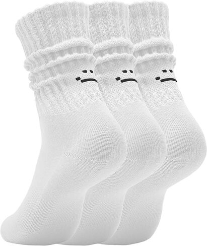 جوارب نسائية لطيفة Scrunch Slouch Crew مكونة من 3 قطع من الجوارب القطنية المضلعة المكتنزة بتصميم كلاسيكي من Kawaii مقاس 5-11 in Kuwait