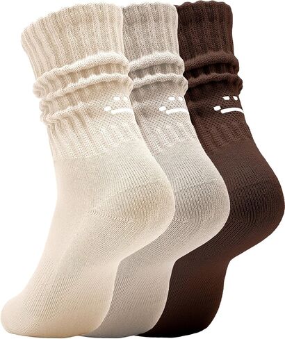 جوارب نسائية لطيفة Scrunch Slouch Crew مكونة من 3 قطع من الجوارب القطنية المضلعة المكتنزة بتصميم كلاسيكي من Kawaii مقاس 5-11 in Kuwait