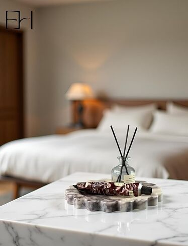 طبيعية - صينية رخامية محرك 7.5 بوصة ، صينية زخرفية مصنوعة يدويًا مع حافة الأسقلوب ، صينية تخزين للعداد ، خزانة ، الغرور ، المجوهرات ، ديكور الحمام المنزلي (Calacatta Viola) in Kuwait