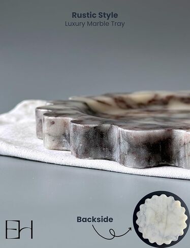 طبيعية - صينية رخامية محرك 7.5 بوصة ، صينية زخرفية مصنوعة يدويًا مع حافة الأسقلوب ، صينية تخزين للعداد ، خزانة ، الغرور ، المجوهرات ، ديكور الحمام المنزلي (Calacatta Viola) in Kuwait