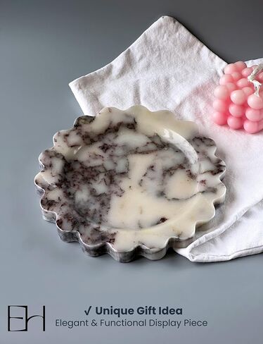 طبيعية - صينية رخامية محرك 7.5 بوصة ، صينية زخرفية مصنوعة يدويًا مع حافة الأسقلوب ، صينية تخزين للعداد ، خزانة ، الغرور ، المجوهرات ، ديكور الحمام المنزلي (Calacatta Viola) in Kuwait