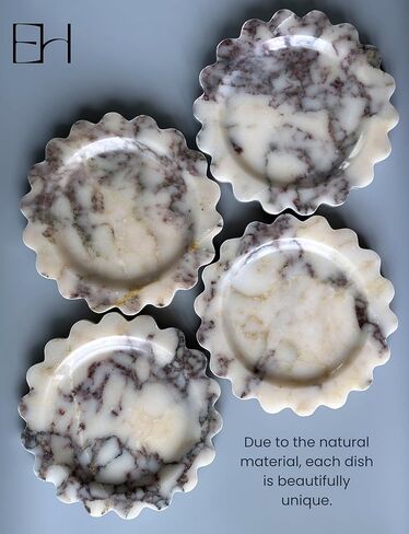 طبيعية - صينية رخامية محرك 7.5 بوصة ، صينية زخرفية مصنوعة يدويًا مع حافة الأسقلوب ، صينية تخزين للعداد ، خزانة ، الغرور ، المجوهرات ، ديكور الحمام المنزلي (Calacatta Viola) in Kuwait