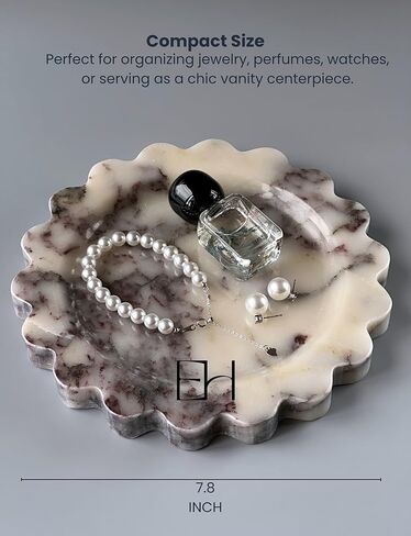 طبيعية - صينية رخامية محرك 7.5 بوصة ، صينية زخرفية مصنوعة يدويًا مع حافة الأسقلوب ، صينية تخزين للعداد ، خزانة ، الغرور ، المجوهرات ، ديكور الحمام المنزلي (Calacatta Viola) in Kuwait