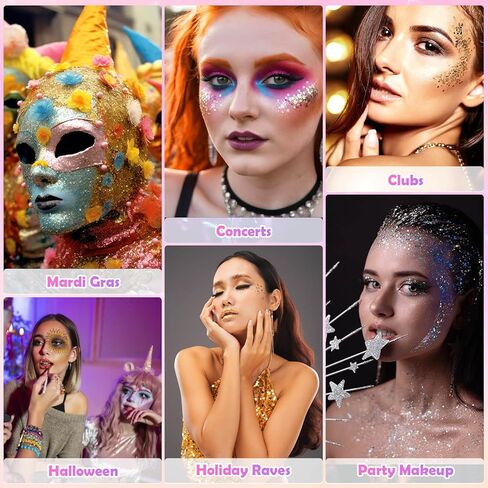 6 Colors Body Face Glitter Gel for Skin and Hair, Makeup Sparkles Rave Accessories for Festival Outfits, Mermaid Decorations, Disco Cowgirl, Mardi Gras in Kuwait