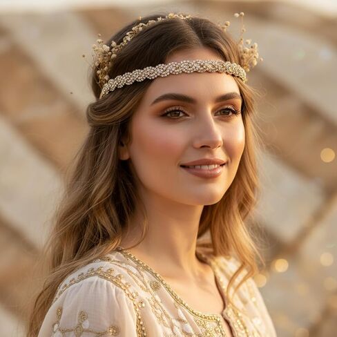 عصابات رأس مطاطية من حجر الراين باللون الذهبي من Fstrend إكسسوارات شعر لغطاء الرأس من الكريستال اللامع in Kuwait