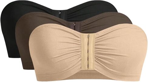 OYOANGLE Women's 3 Pack Strapless Bandeau Bra Front Closure Wireless Bralettes Unpadded Comfy Everyday Bras in Saudi Arabia
