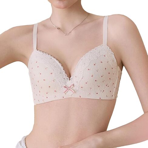 Women’s Cute V-Plunge Bra Wireless Push Up Floral Bow Lace Bralette Breathable Sweet Lolita T-Shirt Bra in Saudi Arabia