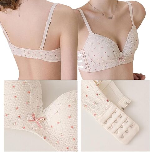 Women’s Cute V-Plunge Bra Wireless Push Up Floral Bow Lace Bralette Breathable Sweet Lolita T-Shirt Bra in Saudi Arabia