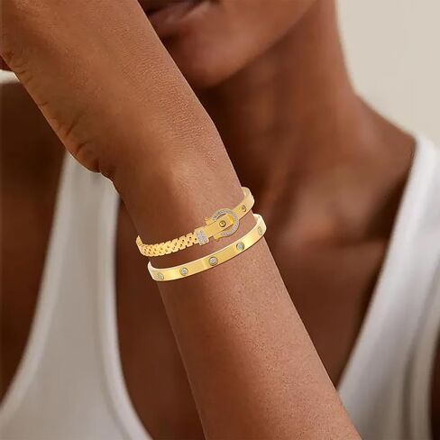 2PCS Gold Bracelets for Women Friendship & Love Theme Crystal Bangle Set Stainless Steel Non Tarnish Jewelry, Ideal Birthday Gift. in Saudi Arabia