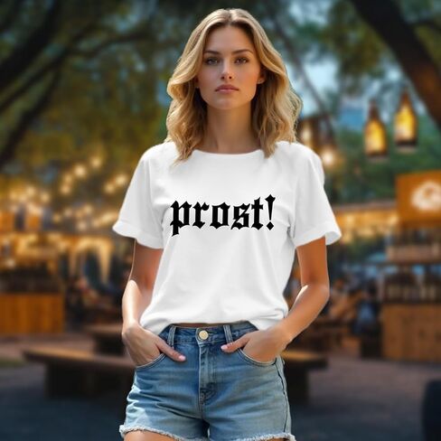 تي شيرت نسائي من Oktoberfest على الطراز البافاري الألماني تي شيرت مطبوع عليه حروف Prost تي شيرت علوي in Kuwait