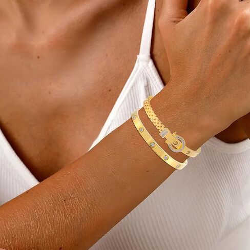 2PCS Gold Bracelets for Women Friendship & Love Theme Crystal Bangle Set Stainless Steel Non Tarnish Jewelry, Ideal Birthday Gift. in Saudi Arabia