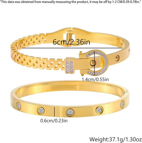 2PCS Gold Bracelets for Women Friendship & Love Theme Crystal Bangle Set Stainless Steel Non Tarnish Jewelry, Ideal Birthday Gift. in Saudi Arabia