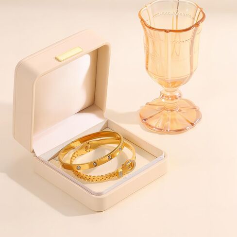 2PCS Gold Bracelets for Women Friendship & Love Theme Crystal Bangle Set Stainless Steel Non Tarnish Jewelry, Ideal Birthday Gift. in Saudi Arabia
