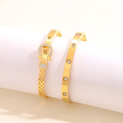 2PCS Gold Bracelets for Women Friendship & Love Theme Crystal Bangle Set Stainless Steel Non Tarnish Jewelry, Ideal Birthday Gift. in Saudi Arabia
