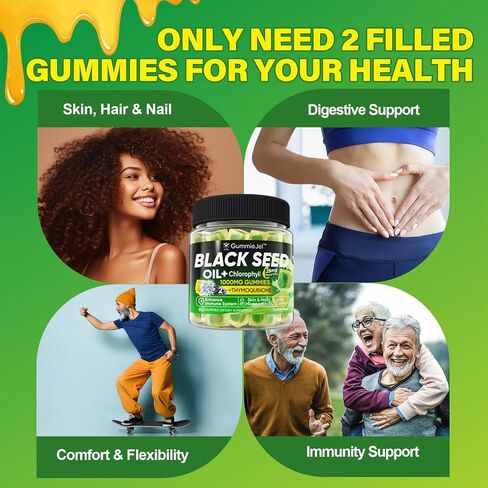 Black Seed Oil Gummies & Chlorophyll, Biotin 500mcg with Hydrolyzed Collagen, Raw Manuka Honey, Organic Cold Pressed - Ultimate Absorption for Skin, Hair & Nails, Digestive, Overall Health, Sugar Free in Saudi Arabia