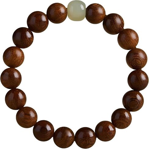 Feng Shui Wood Bracelet – Natural Golden Sandalwood Beads, Buddhist Mala for Wealth, Luck, Prosperity, & Positive Energy, Unisex Spiritual Gift for Meditation & Healing in Saudi Arabia