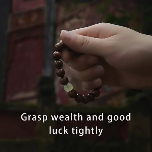 Feng Shui Wood Bracelet – Natural Golden Sandalwood Beads, Buddhist Mala for Wealth, Luck, Prosperity, & Positive Energy, Unisex Spiritual Gift for Meditation & Healing in Saudi Arabia