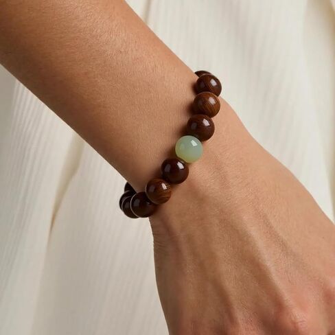Feng Shui Wood Bracelet – Natural Golden Sandalwood Beads, Buddhist Mala for Wealth, Luck, Prosperity, & Positive Energy, Unisex Spiritual Gift for Meditation & Healing in Saudi Arabia
