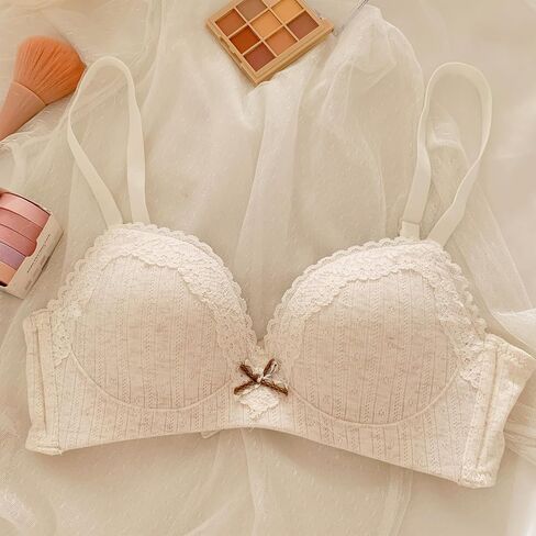 Women’s Cute V-Plunge Bra Wireless Push Up Floral Bow Lace Bralette Breathable Sweet Lolita T-Shirt Bra in Saudi Arabia