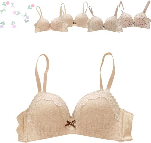 Women’s Cute V-Plunge Bra Wireless Push Up Floral Bow Lace Bralette Breathable Sweet Lolita T-Shirt Bra in Saudi Arabia
