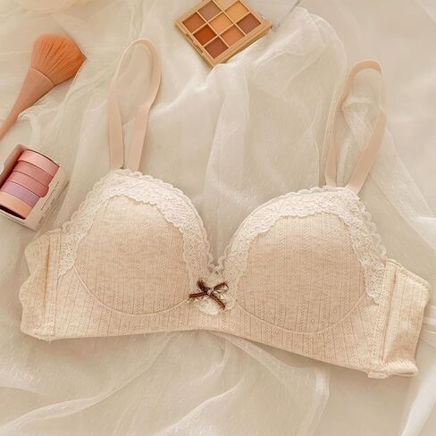 Women’s Cute V-Plunge Bra Wireless Push Up Floral Bow Lace Bralette Breathable Sweet Lolita T-Shirt Bra in Saudi Arabia