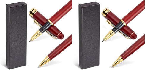 Juvale 2 Pack Luxury Rosewood Pen Sets for Men Gift - Fancy Nice Ballpoint Pens with Black Ink Refills for Signature Executives Business Office in Kuwait
