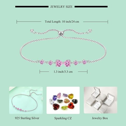 STARCHENIE Heart Bracelet for Women 925 Sterling Silver Birthstone Bracelet Adjustable Jewelry in Kuwait