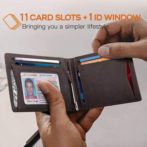 حامل بطاقات جلدية RFID للرجال - محفظة نحيفة مع مشبك نقود للنقود والبطاقات (أزرق) in Saudi Arabia