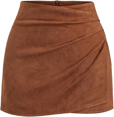 MakeMeChic Women's Wrap Suede Skirt Ruched Zip Back Bodycon Vintage Y2K Short Skirts in Saudi Arabia