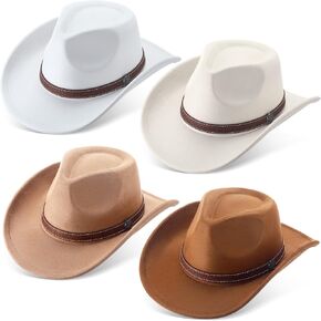 4 Pcs Classic Western Cowboy Hat Felt Wide Brim Cowgirl Hats with Belt Buckle for Women Men Adults Costume Party in Saudi Arabia