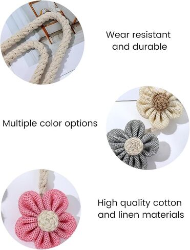 2PCS Flower Curtain Tiebacks, Linen Embroidered Boho Curtain Ties, Handmade Tassel Holdbacks for Living Room Window Draperies, Out Door, Home Decor(Pink) in Saudi Arabia