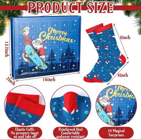 24 Pairs Christmas Sock Advent Calendar 2025 Unisex Socks 24 Days Countdown Gift for Adults Xmas Party Favor (Men's Christmas Countdown Socks) in Saudi Arabia