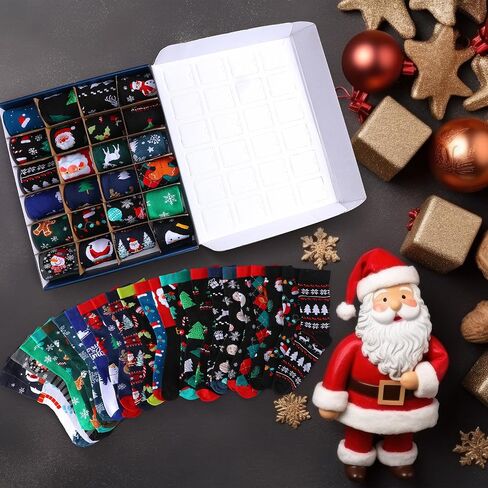 24 Pairs Christmas Sock Advent Calendar 2025 Unisex Socks 24 Days Countdown Gift for Adults Xmas Party Favor (Men's Christmas Countdown Socks) in Saudi Arabia
