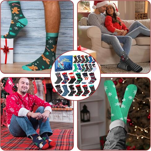 24 Pairs Christmas Sock Advent Calendar 2025 Unisex Socks 24 Days Countdown Gift for Adults Xmas Party Favor (Men's Christmas Countdown Socks) in Saudi Arabia