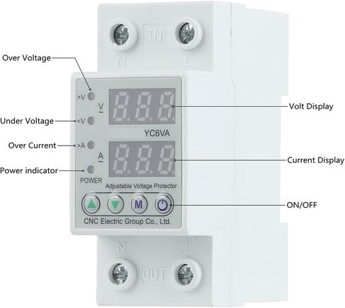 YC6VA شاشة LED مزدوجة 230 فولت Din السكك الحديدية قابل للتعديل أكثر من تحت الجهد الحالي جهاز حماية جهاز التتابع (40A) in Kuwait