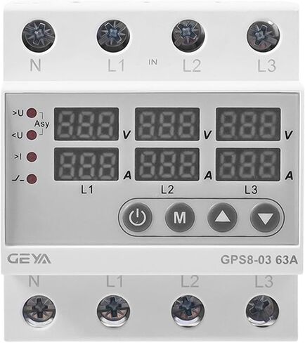 GPS8-03 Din Rail 3 Phase Voltage Relay 3P+N Over and Under Voltage Monitor Relays Protector Adjust Over Current 63A(GPS8-03-D-63A) in Saudi Arabia