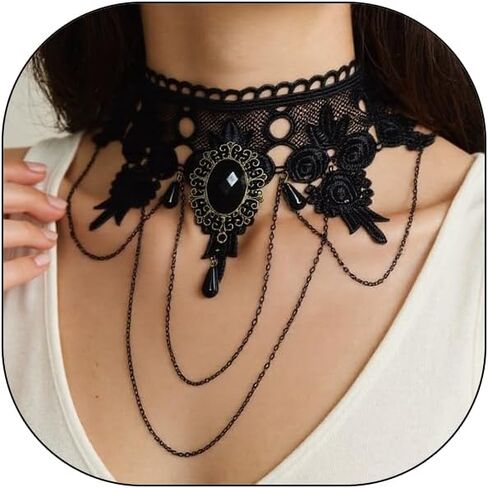 Gothic Necklace for Women Black Lariat Choker Necklace Adjustable Black Goth Necklace Halloween Party Jewelry in Saudi Arabia
