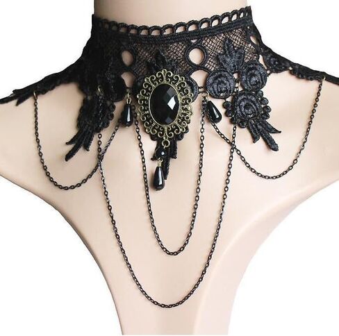 Gothic Necklace for Women Black Lariat Choker Necklace Adjustable Black Goth Necklace Halloween Party Jewelry in Saudi Arabia