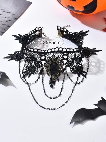 Gothic Necklace for Women Black Lariat Choker Necklace Adjustable Black Goth Necklace Halloween Party Jewelry in Saudi Arabia