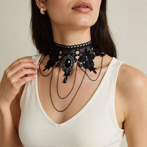 Gothic Necklace for Women Black Lariat Choker Necklace Adjustable Black Goth Necklace Halloween Party Jewelry in Saudi Arabia
