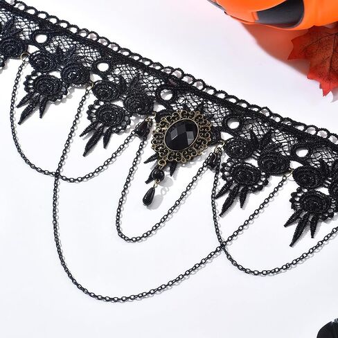 Gothic Necklace for Women Black Lariat Choker Necklace Adjustable Black Goth Necklace Halloween Party Jewelry in Saudi Arabia