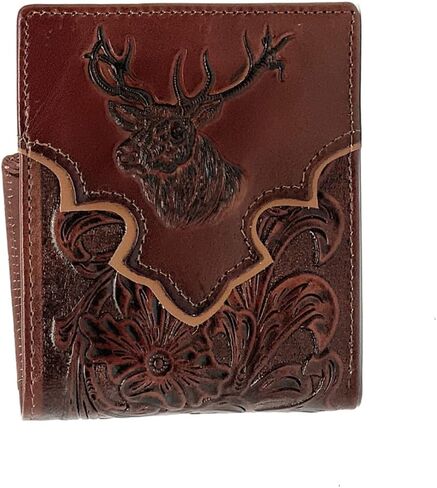 محفظة غزال مقطوعة بالليزر من الجلد الطبيعي للرجال من Western بستة ألوان (قهوة داكنة) in Kuwait